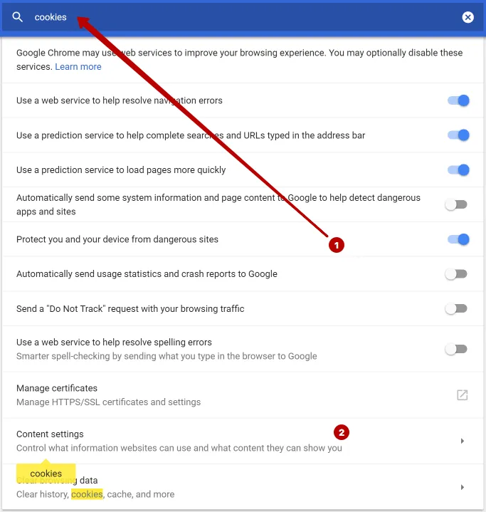 Content settings in Google Chrome
