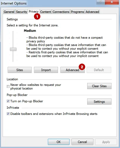 Advansed settings Internet Explorer