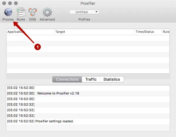 The main program window of Proxifier