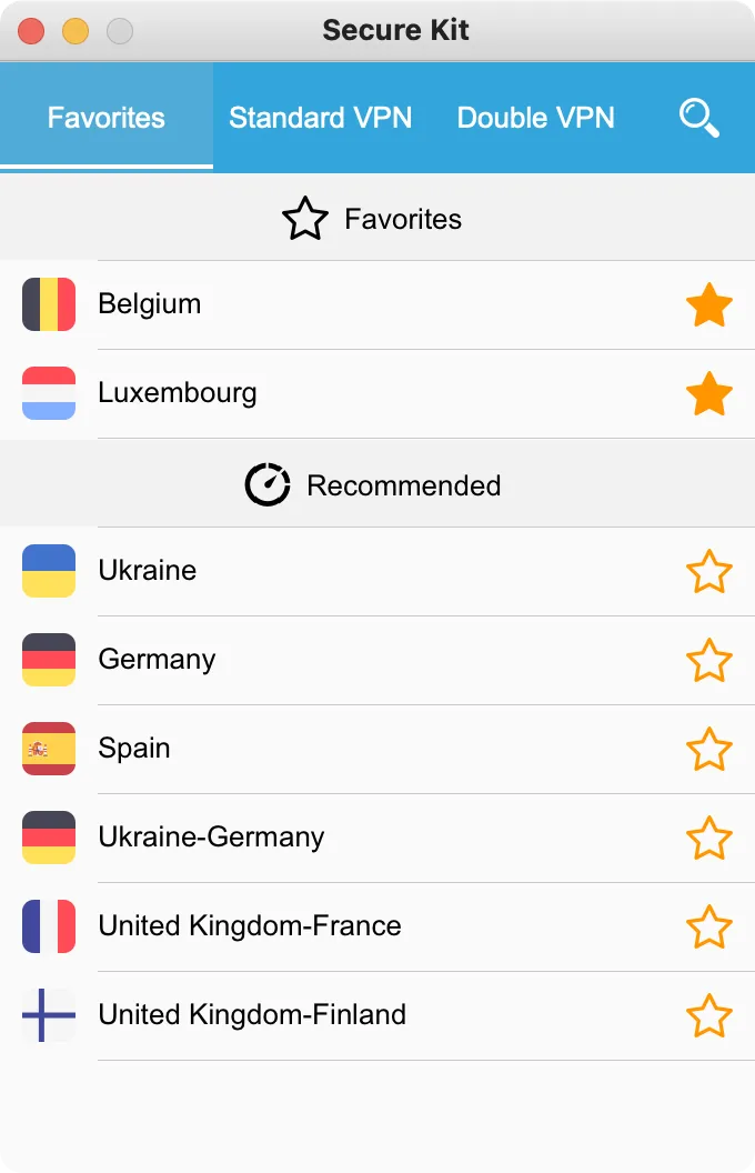 Favorites List in Secure Kit on macOS