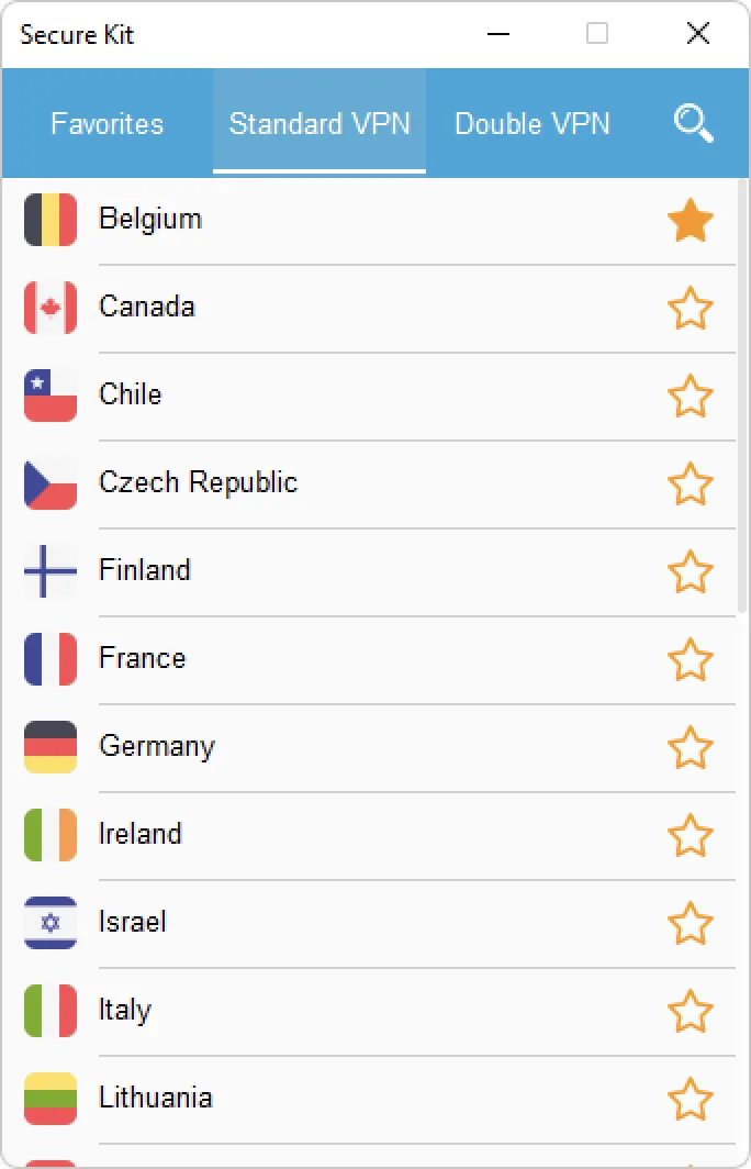 List of all VPN connections in Secure Kit on Windows