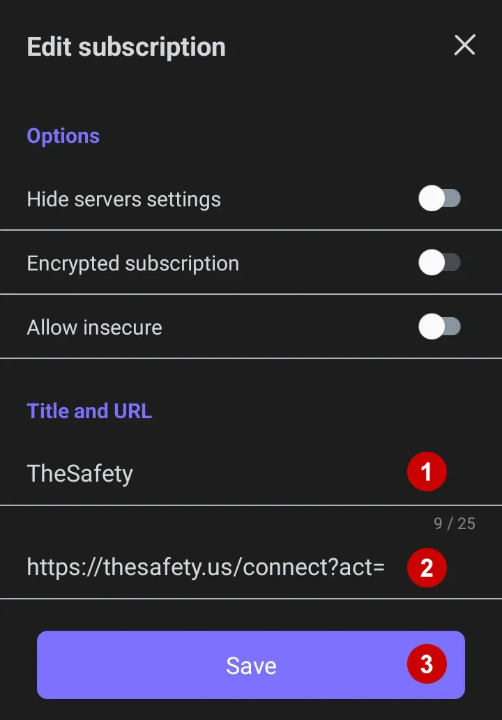 xVPN subscription data in Happ on Android