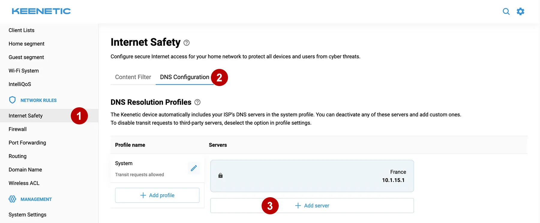 Add secure DNS for AmneziaWG on the Keenetic router