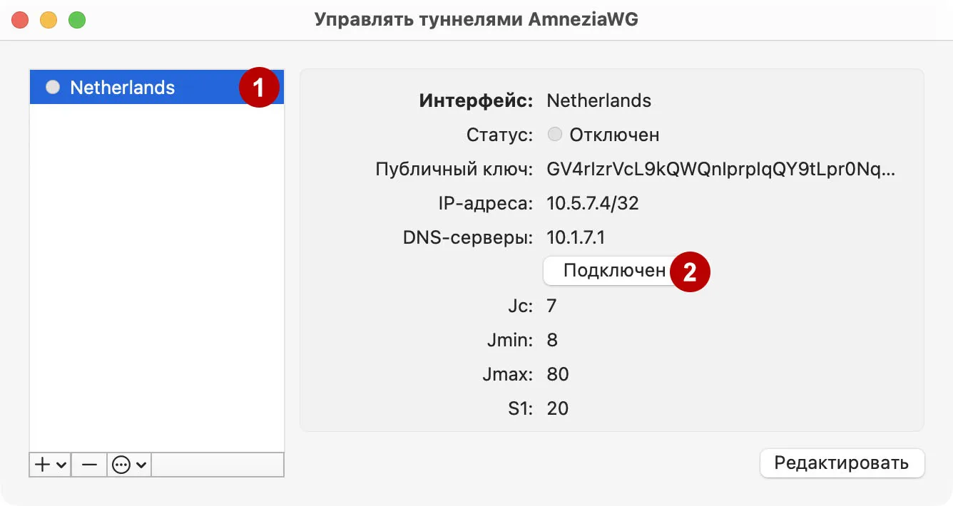 Подключитесь к AmneziaWG на macOS