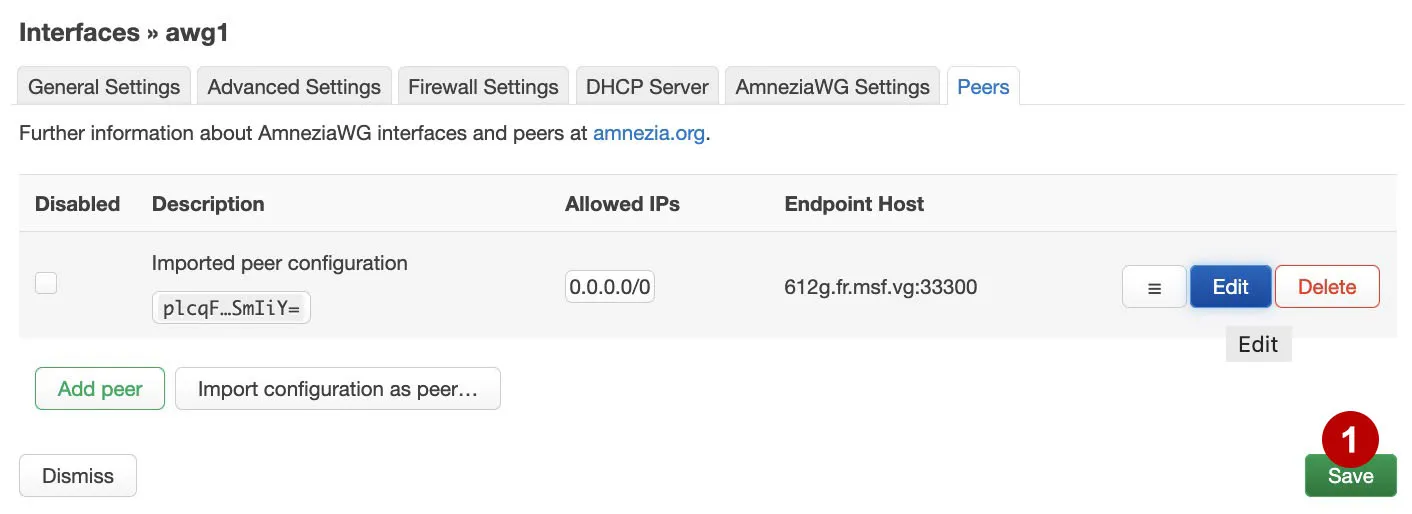Save settings for AmneziaWG on the OpenWRT router