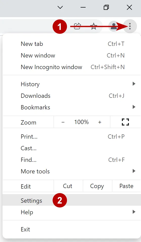 Google Chrome browser settings on Windows